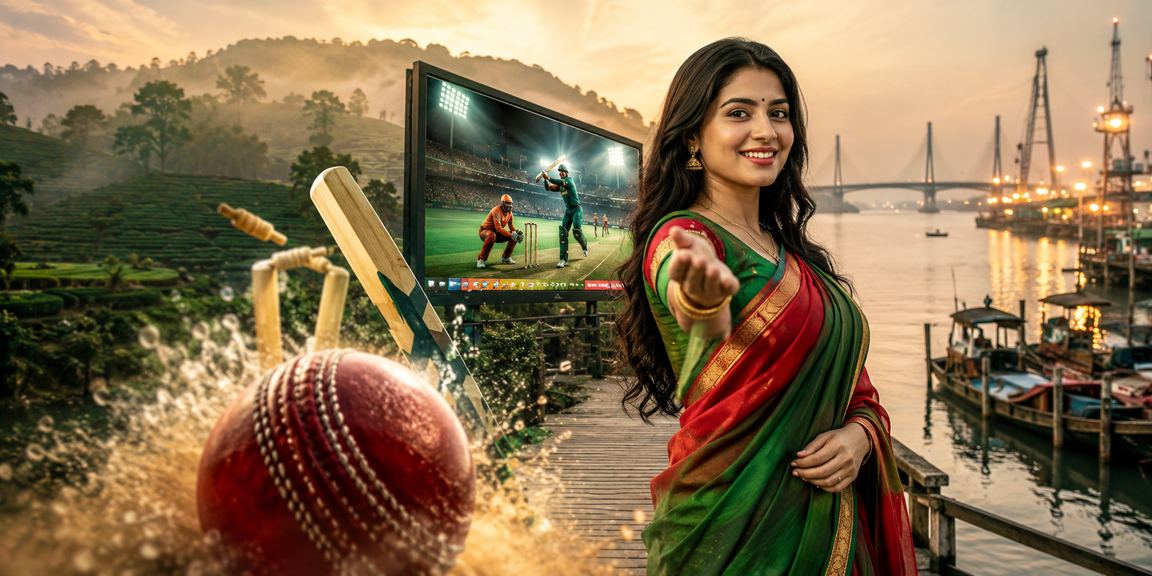 নারায়ণগঞ্জের চা বাগানের পাশে একজন সদস্য ক্রিকেট বেটিং করছেন